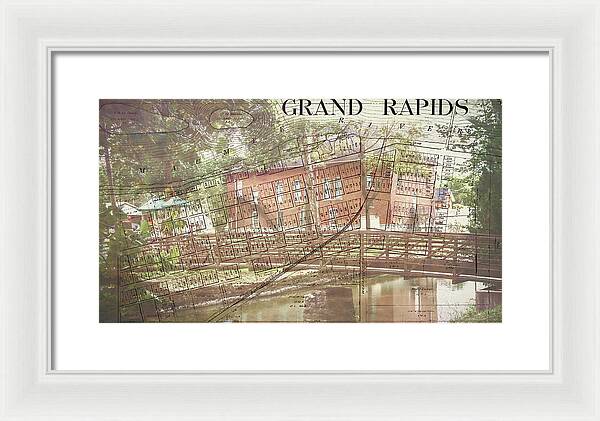 Grand Rapids Ohio Bridge And Map - Framed Print