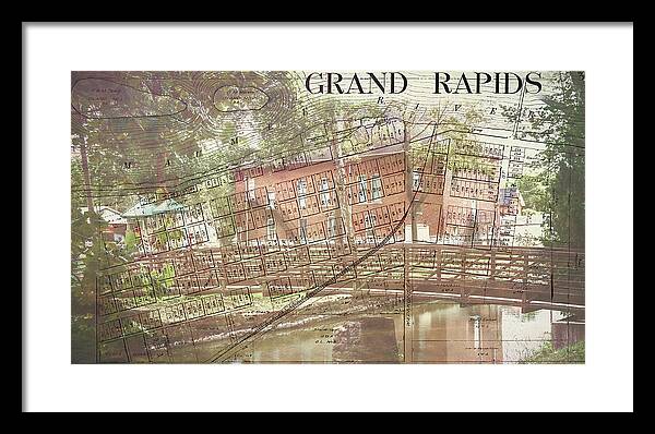 Grand Rapids Ohio Bridge And Map - Framed Print