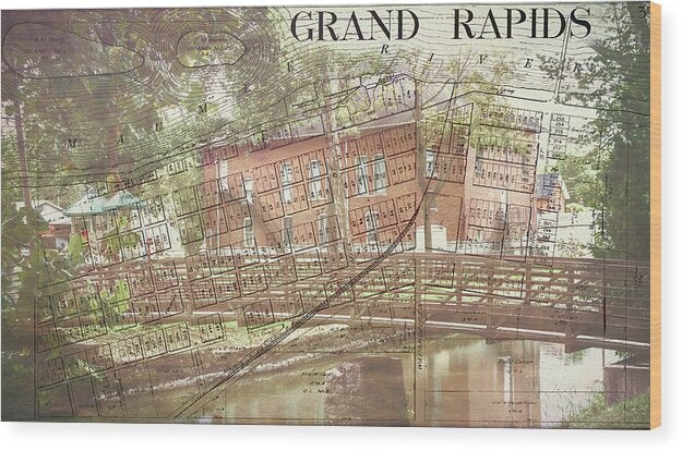 Grand Rapids Ohio Bridge And Map - Wood Print