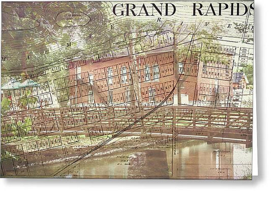 Grand Rapids Ohio Bridge And Map - Greeting Card