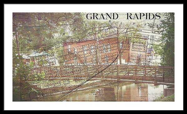 Grand Rapids Ohio Bridge And Map - Framed Print