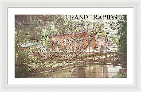 Grand Rapids Ohio Bridge And Map - Framed Print