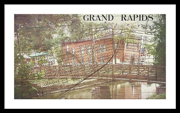 Grand Rapids Ohio Bridge And Map - Framed Print