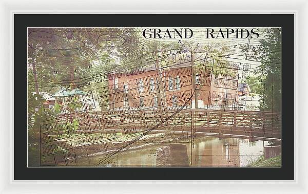 Grand Rapids Ohio Bridge And Map - Framed Print