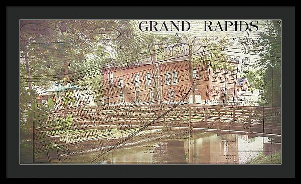 Grand Rapids Ohio Bridge And Map - Framed Print