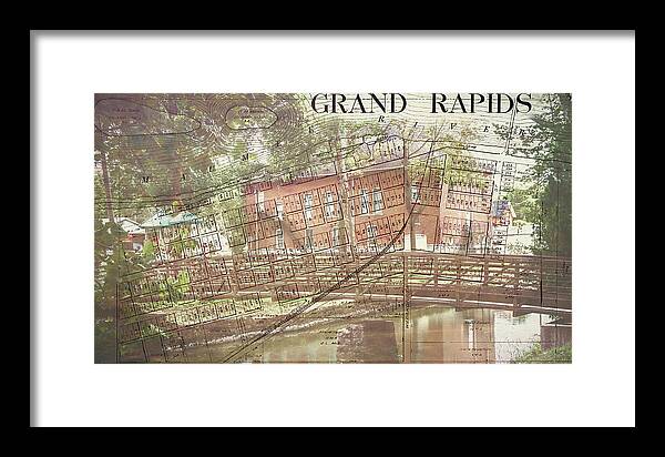 Grand Rapids Ohio Bridge And Map - Framed Print