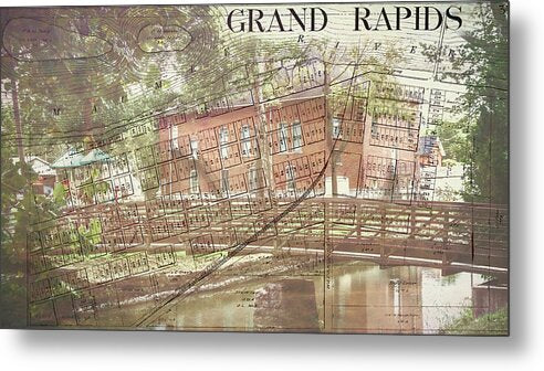 Grand Rapids Ohio Bridge And Map - Metal Print