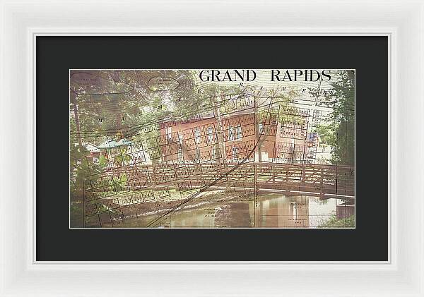 Grand Rapids Ohio Bridge And Map - Framed Print