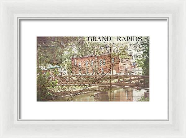 Grand Rapids Ohio Bridge And Map - Framed Print