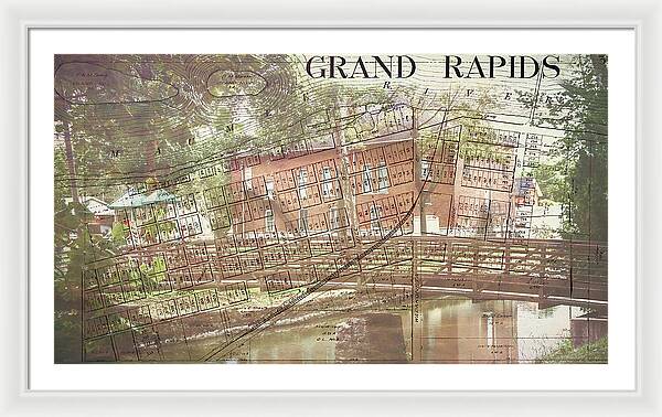 Grand Rapids Ohio Bridge And Map - Framed Print