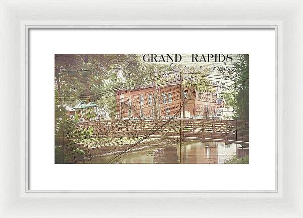 Grand Rapids Ohio Bridge And Map - Framed Print