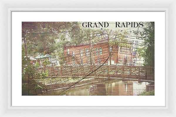 Grand Rapids Ohio Bridge And Map - Framed Print