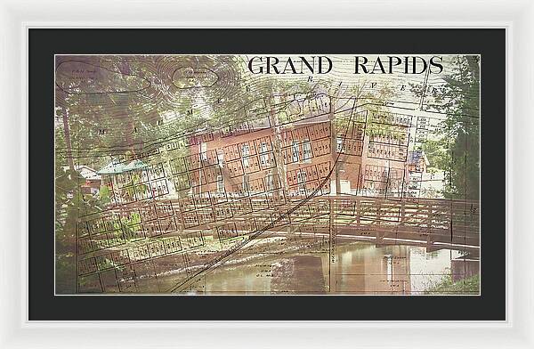 Grand Rapids Ohio Bridge And Map - Framed Print