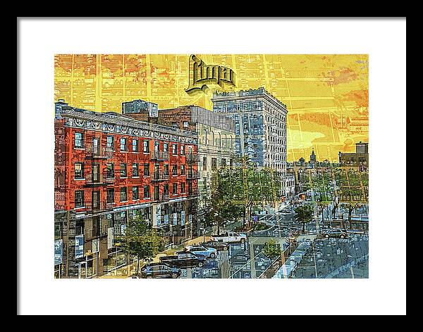 Lima Ohio Retro Map View - Framed Print