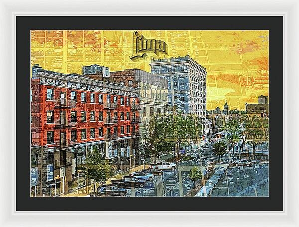 Lima Ohio Retro Map View - Framed Print