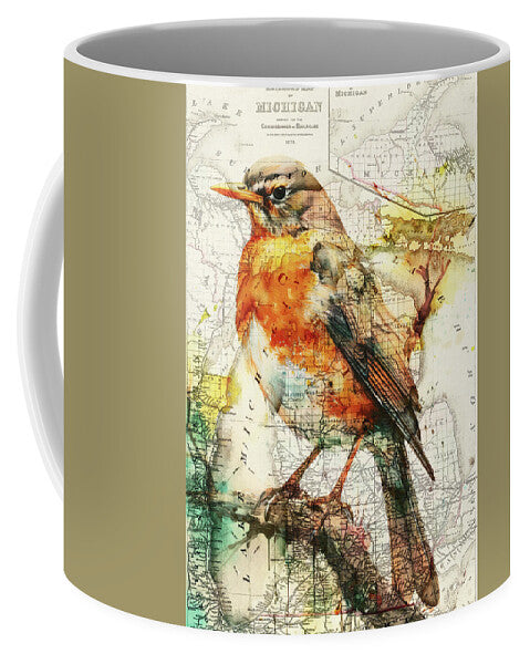 Michigan State Map And Robin - Mug