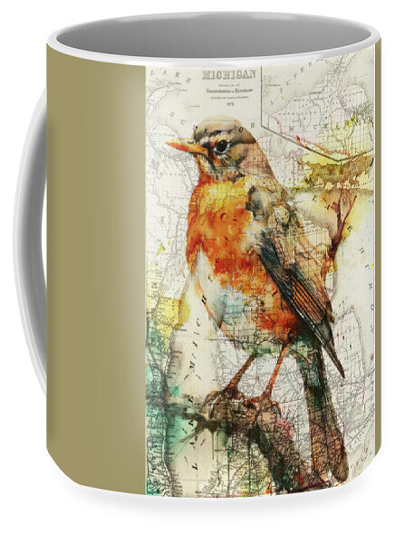 Michigan State Map And Robin - Mug