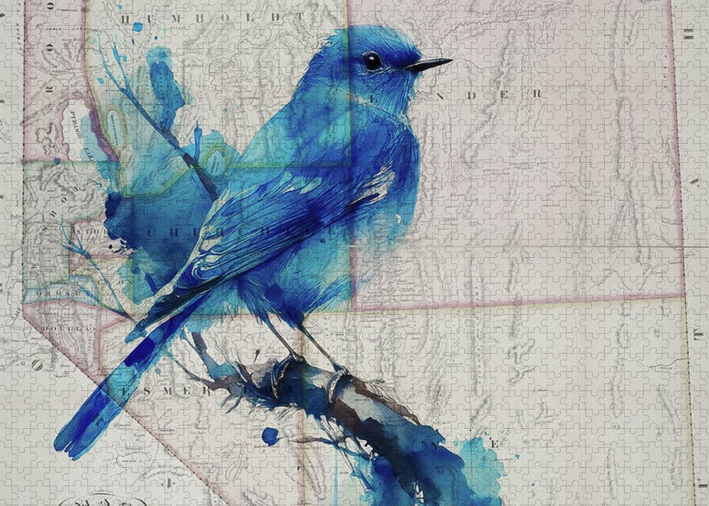 Nevada State Map And Mountain Bluebird - Puzzle