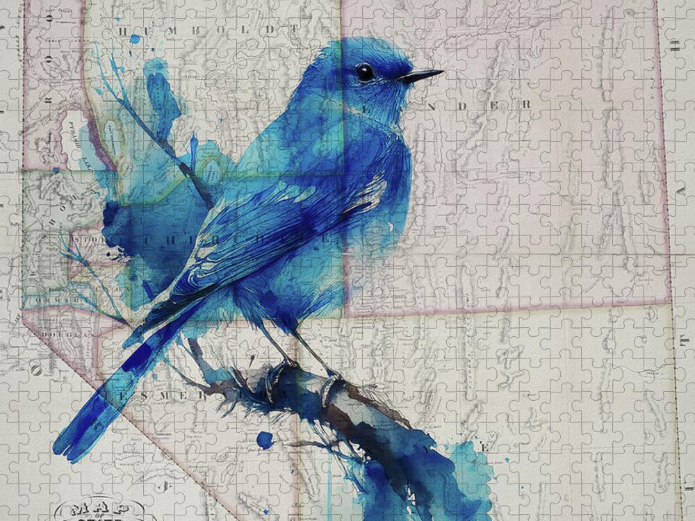 Nevada State Map And Mountain Bluebird - Puzzle