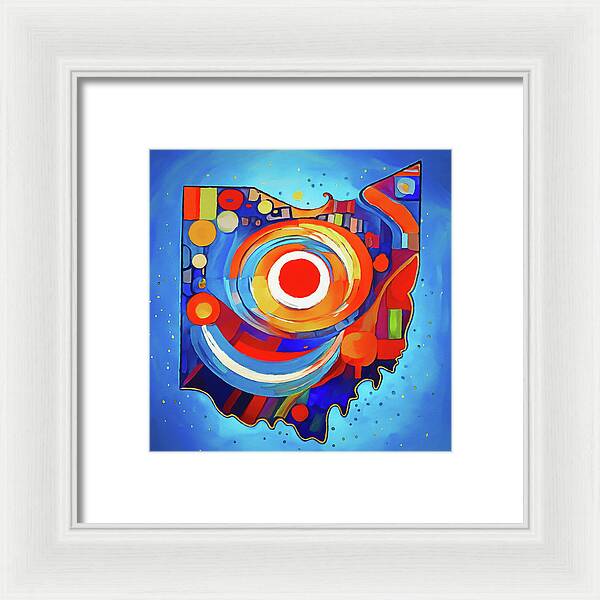 Ohio Colorful Abstract Map - Framed Print