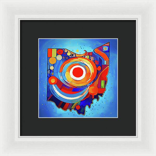 Ohio Colorful Abstract Map - Framed Print