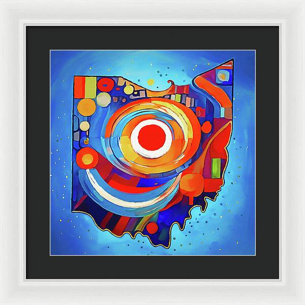 Ohio Colorful Abstract Map - Framed Print