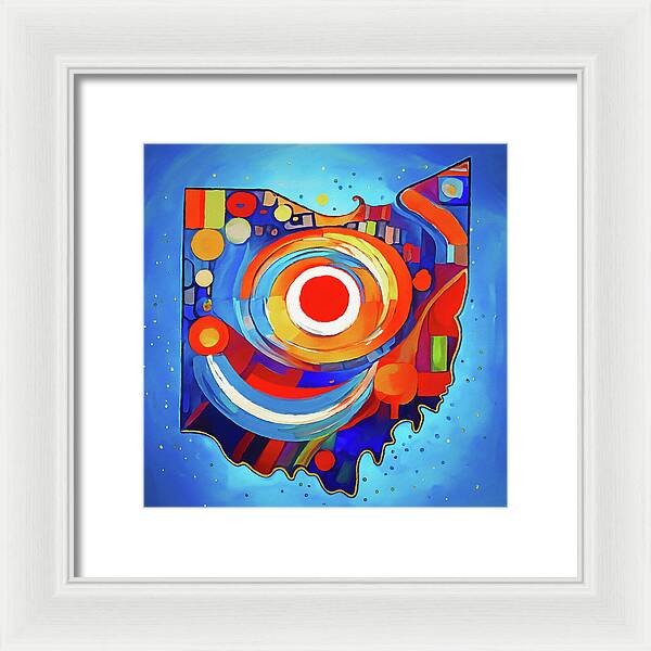 Ohio Colorful Abstract Map - Framed Print