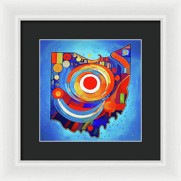 Ohio Colorful Abstract Map - Framed Print