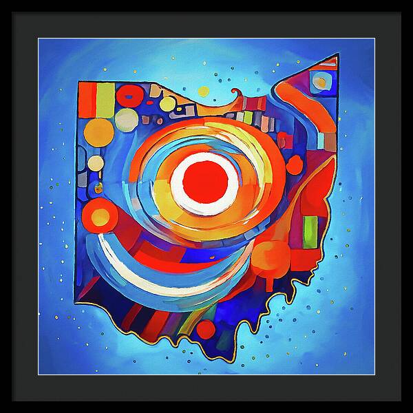 Ohio Colorful Abstract Map - Framed Print