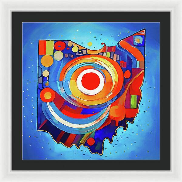 Ohio Colorful Abstract Map - Framed Print