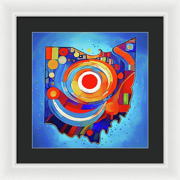 Ohio Colorful Abstract Map - Framed Print