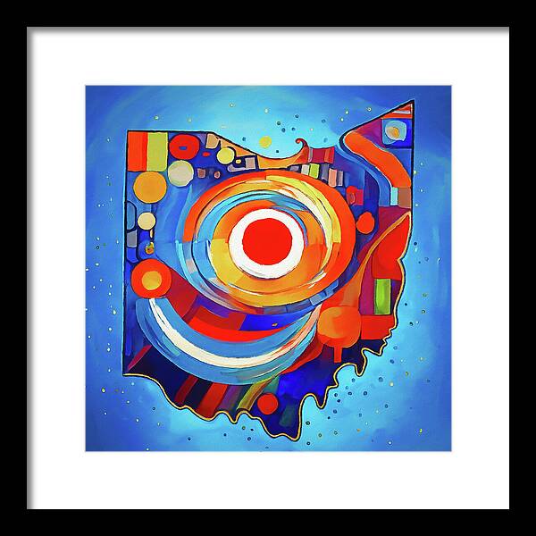 Ohio Colorful Abstract Map - Framed Print