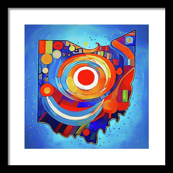 Ohio Colorful Abstract Map - Framed Print