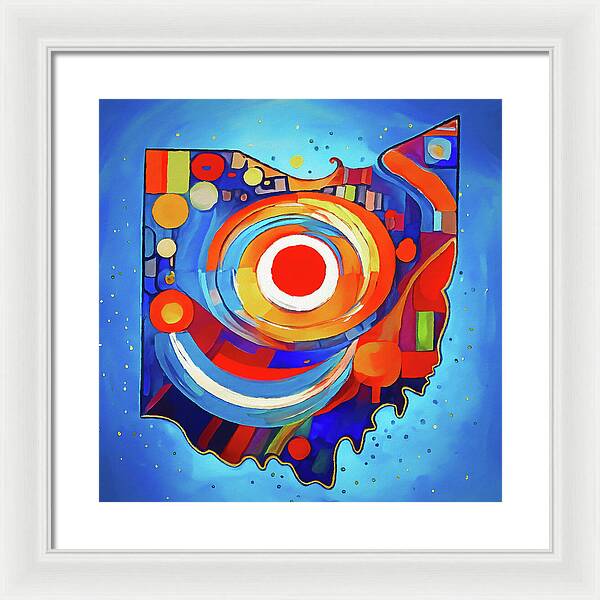 Ohio Colorful Abstract Map - Framed Print