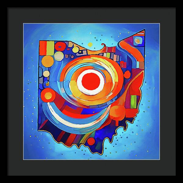 Ohio Colorful Abstract Map - Framed Print