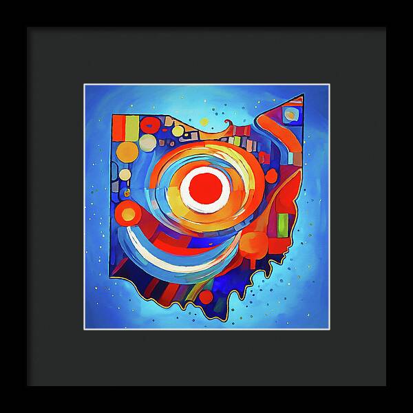 Ohio Colorful Abstract Map - Framed Print