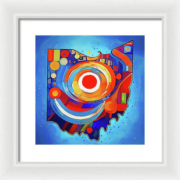 Ohio Colorful Abstract Map - Framed Print