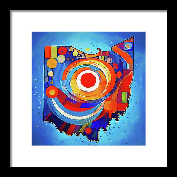 Ohio Colorful Abstract Map - Framed Print