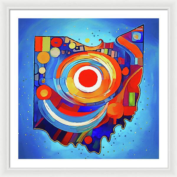 Ohio Colorful Abstract Map - Framed Print