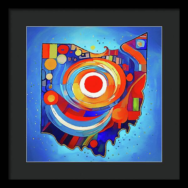 Ohio Colorful Abstract Map - Framed Print