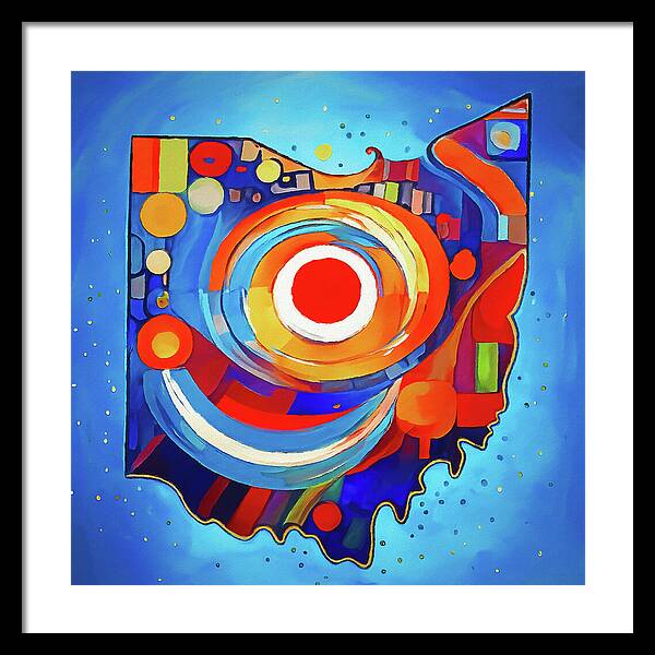 Ohio Colorful Abstract Map - Framed Print