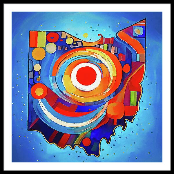 Ohio Colorful Abstract Map - Framed Print