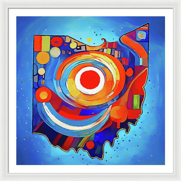 Ohio Colorful Abstract Map - Framed Print