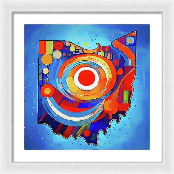 Ohio Colorful Abstract Map - Framed Print