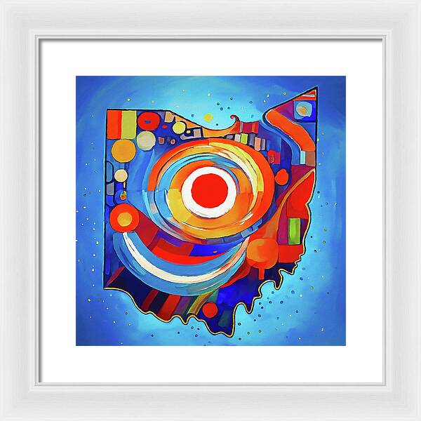 Ohio Colorful Abstract Map - Framed Print