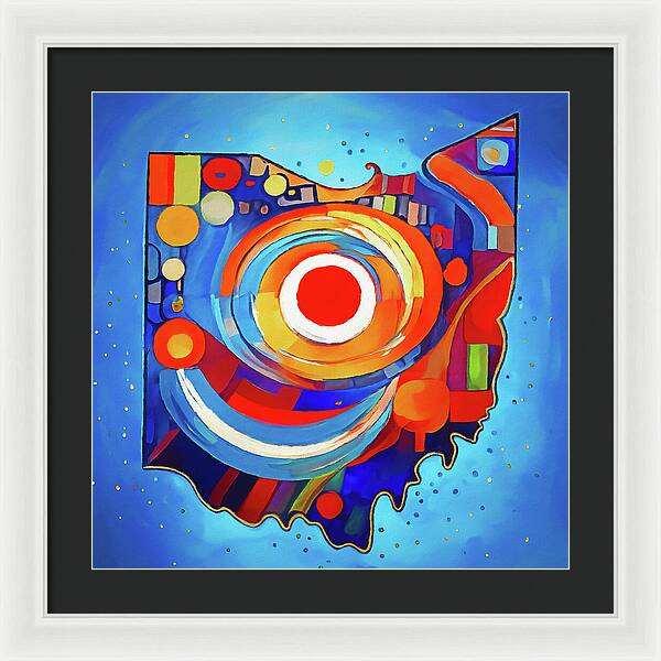 Ohio Colorful Abstract Map - Framed Print