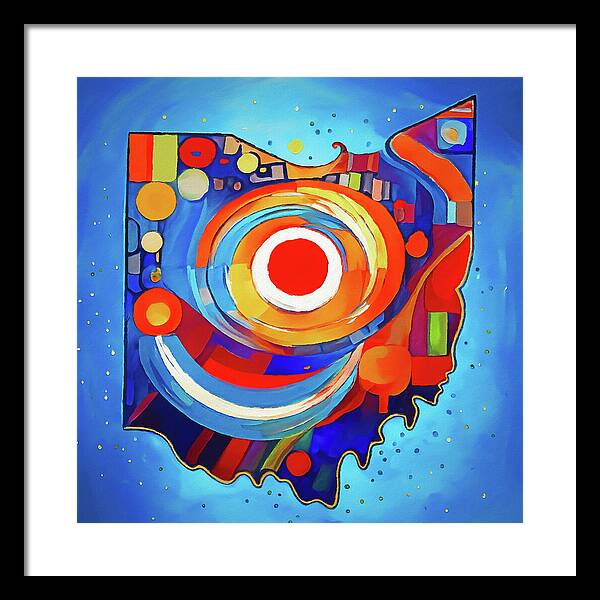 Ohio Colorful Abstract Map - Framed Print