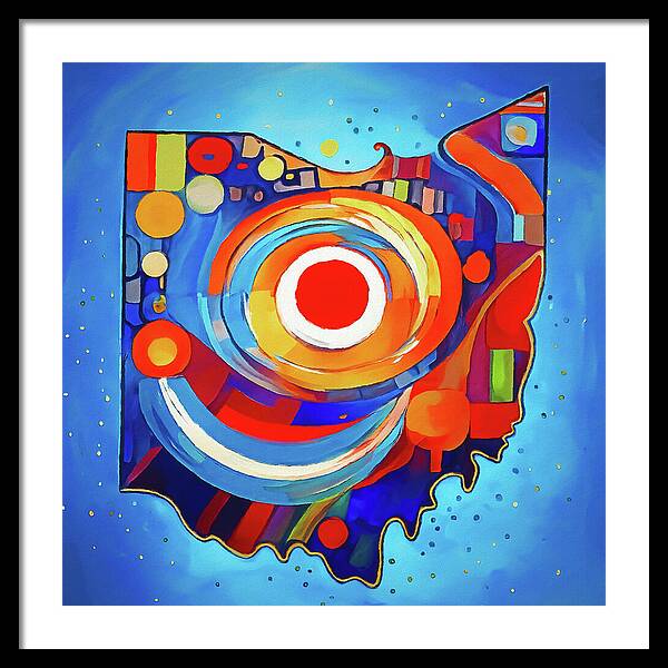 Ohio Colorful Abstract Map - Framed Print