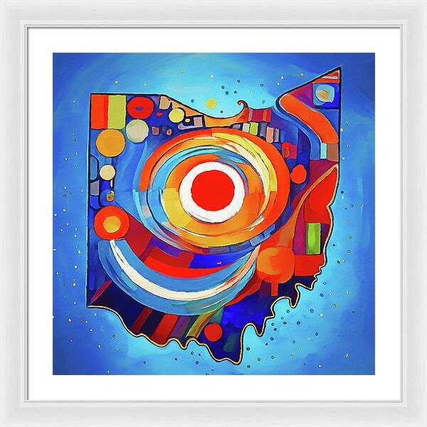 Ohio Colorful Abstract Map - Framed Print