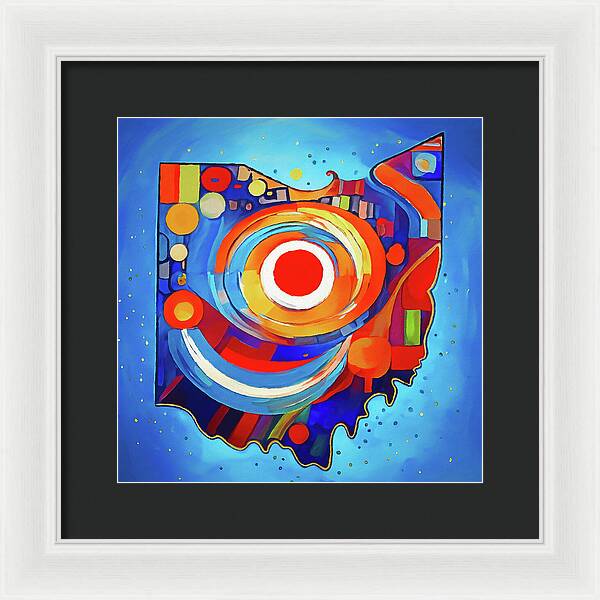 Ohio Colorful Abstract Map - Framed Print